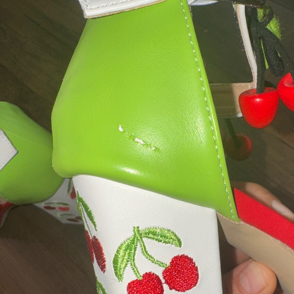 Vibrant Red and Green Women's Heels - Picture 7 of 14